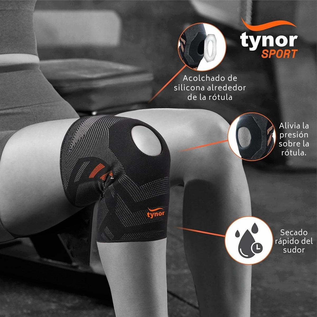 Rodillera con soporte Rotuliano Tynor Compresion de rodilla