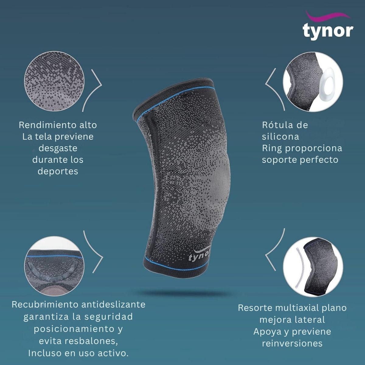 Soporte Rodillera Tynor Compresión Con Aro Silicon Cerrada