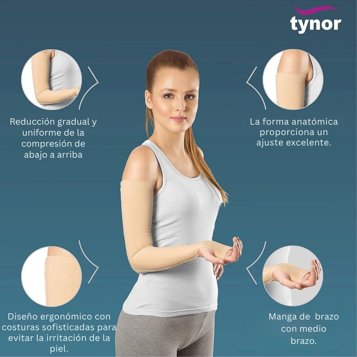 Manga elástica Tynor Agarre Pulgar Compresion Graduada
