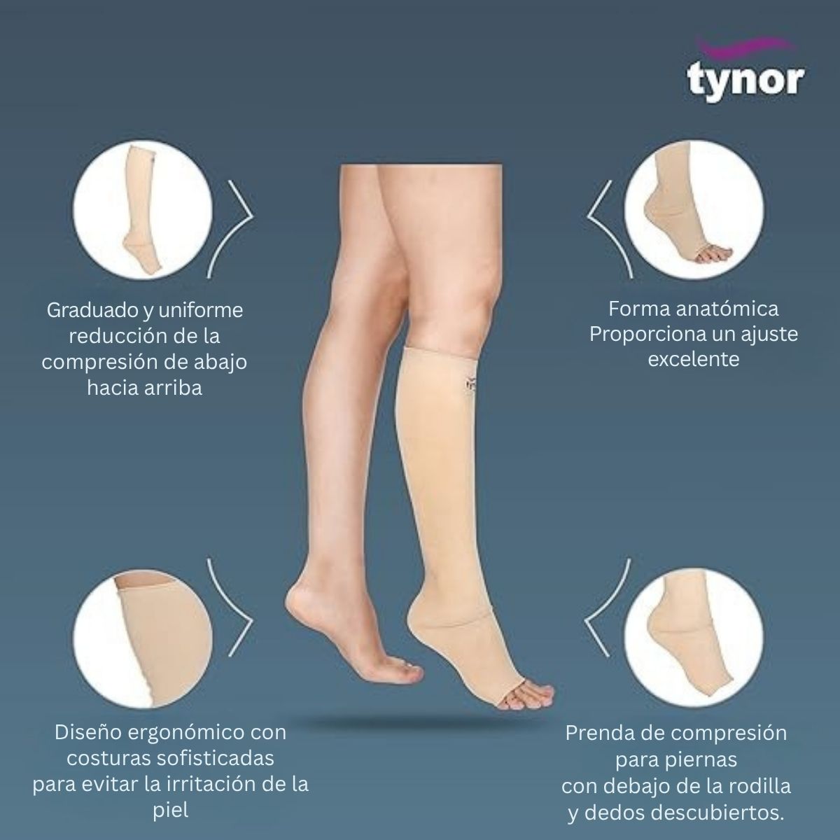 I80 Media Pie Abierto Tynor Compresion Beige Apoyo