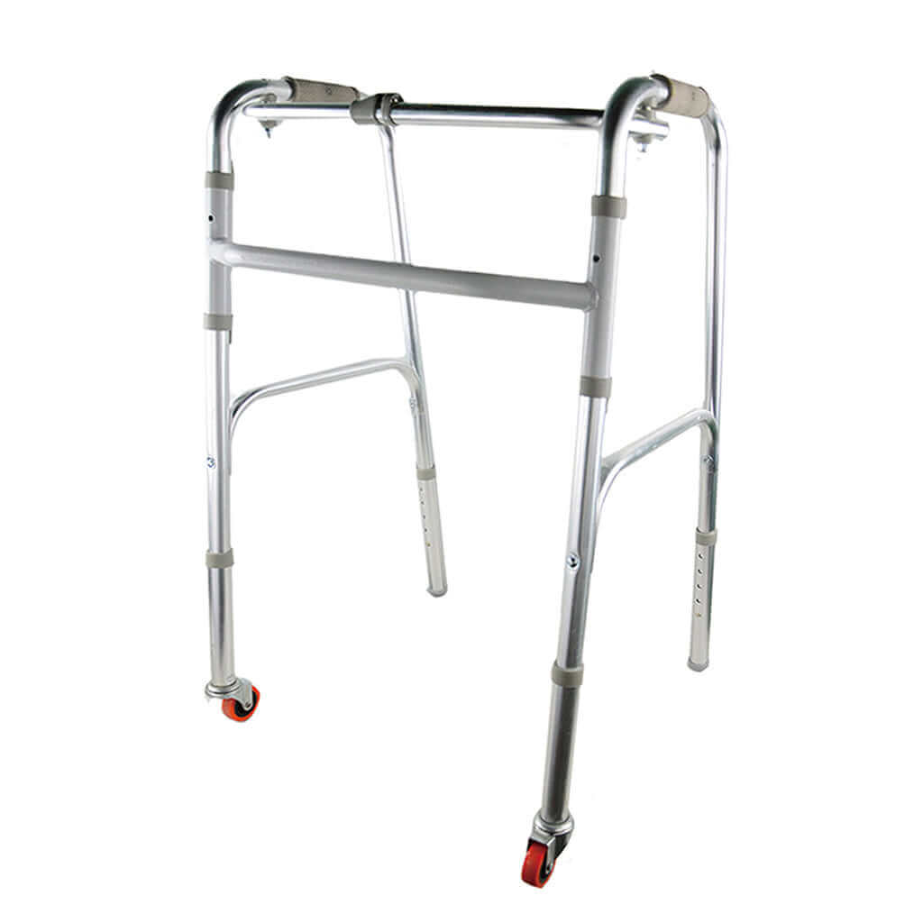 Andadera de aluminio reforzada, con ruedas - Producto ortopédico