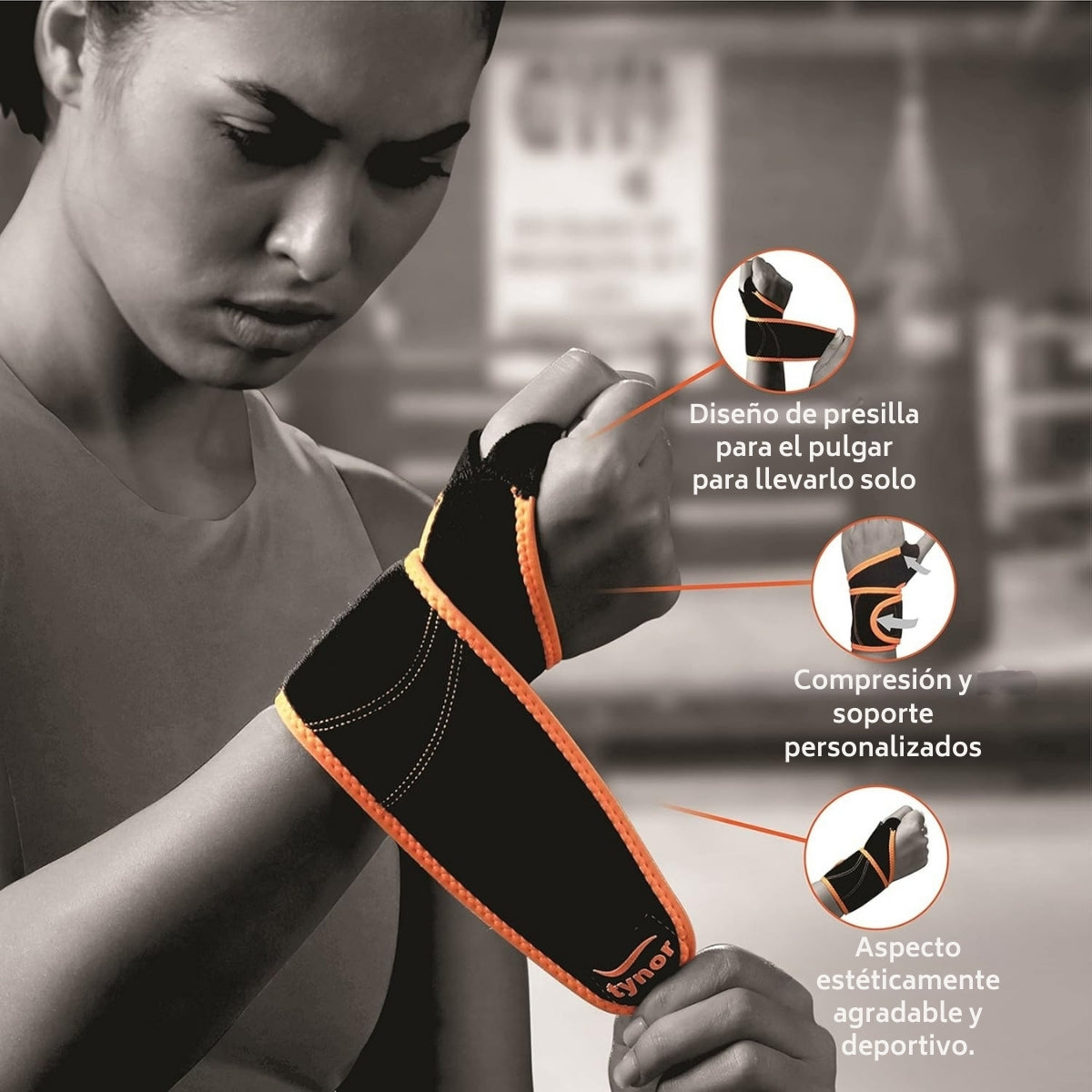 Par Muñequera Deportiva Tynor C/pulgar Gym Neon Crossfit