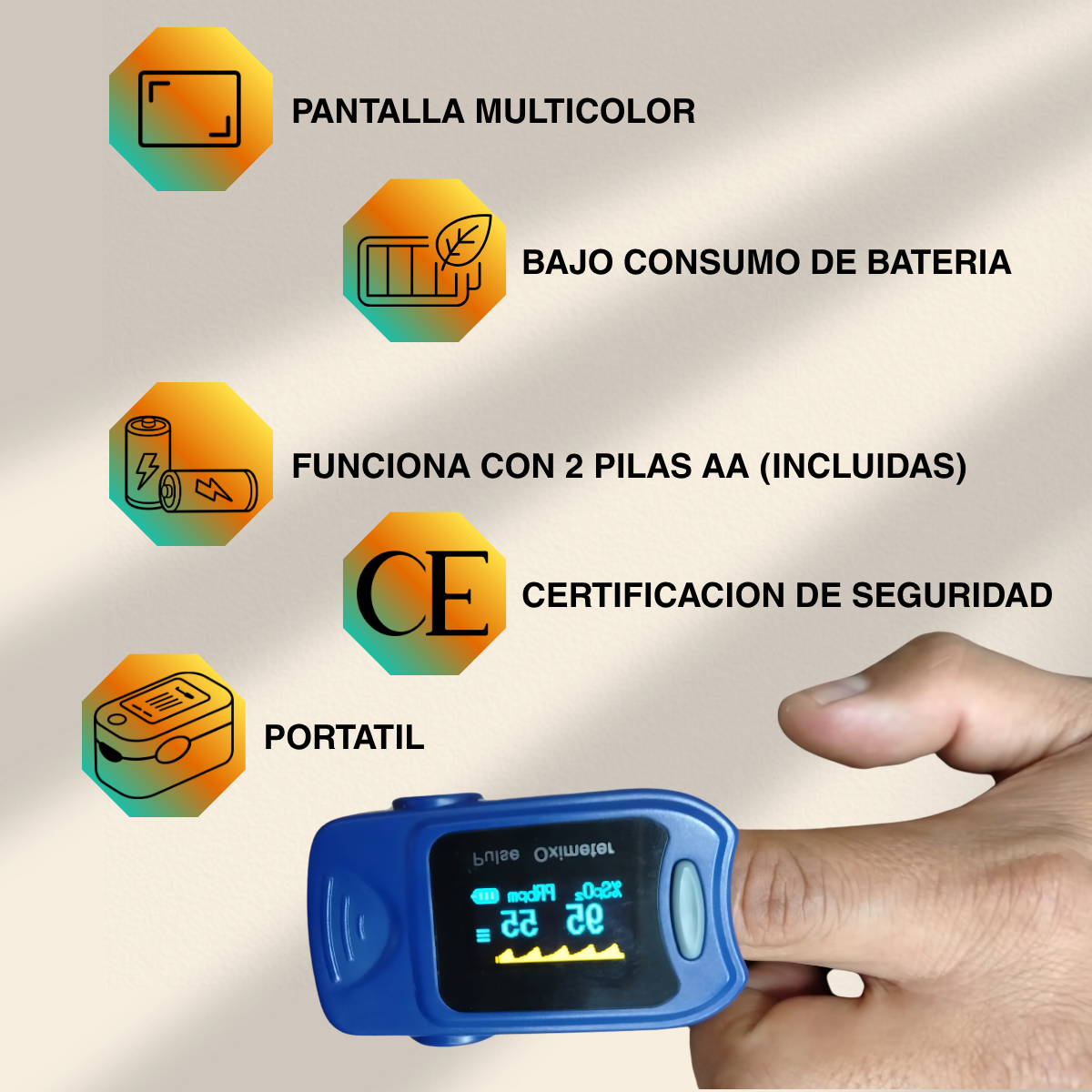 Oxímetro con pulsor para dedo y pantalla