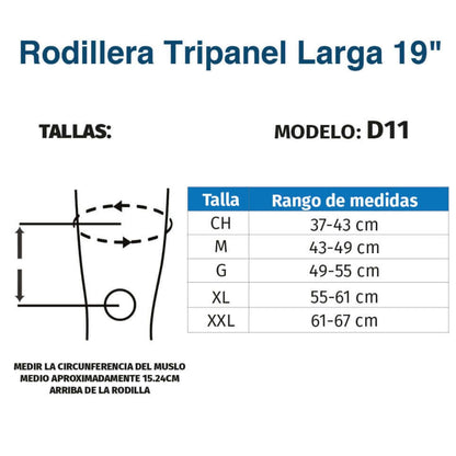 Rodillera tripanel larga de 19" - Producto ortopédico