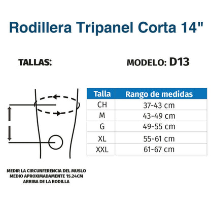 Rodillera Tripanel Corta de 14" - Producto ortopédico