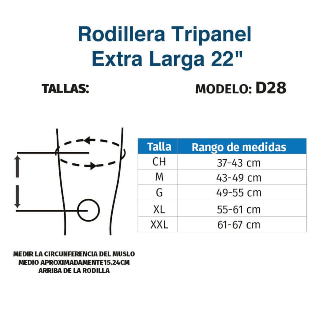 Rodillera tripanel extra larga de 22" - Producto ortopédico