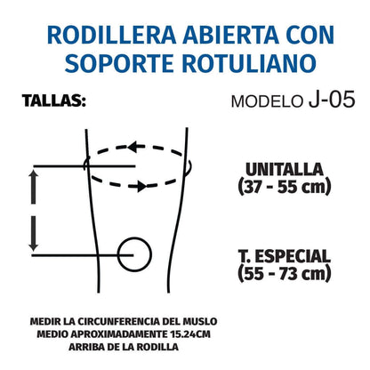 Rodillera abierta con soporte rotuliano, neopreno - Producto ortopédico